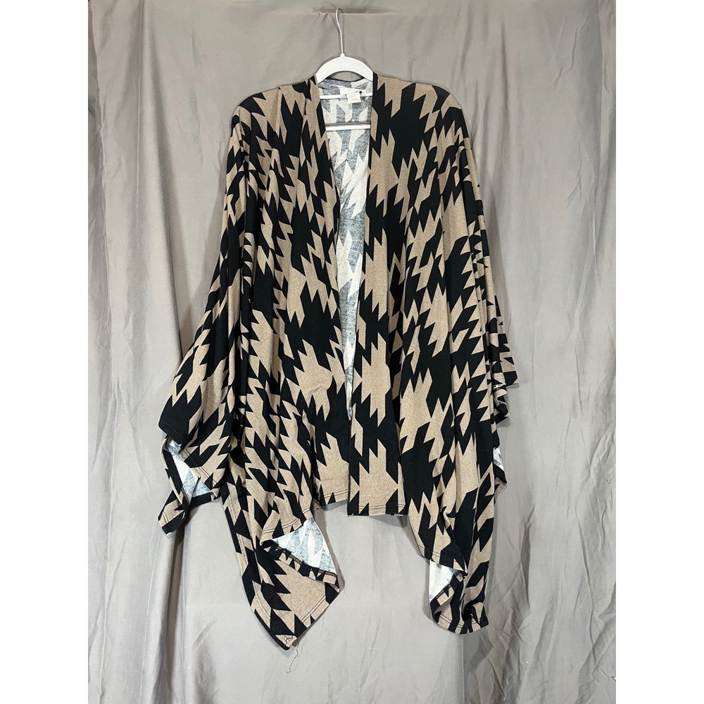 The ZigZag Stripe Womens Geometric Print Open Front Cardigan Wrap Tan‎ Black OS
